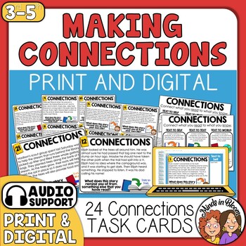 Preview of Making Connections Task Cards - Text to Self Text to Text Text to World + Audio