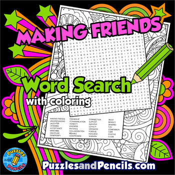 Preview of Making Friends Word Search Puzzle with Coloring Activity | Social Skills
