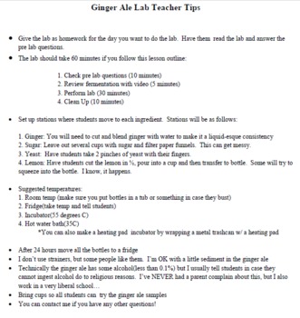 Making Ginger Ale A Cellular Respiration Lab With Yeast Tpt