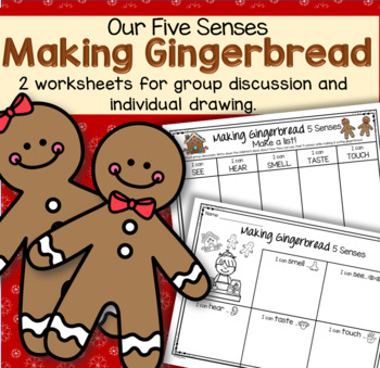 Preview of Making Gingerbread 5 Senses - Group Discussion and Individual Drawing Printables