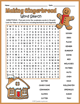 making gingerbread word search puzzle worksheet activity by puzzles to print