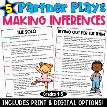 Preview of Making Inferences: 5 Partner Play Scripts and Practice Worksheet 4th 5th