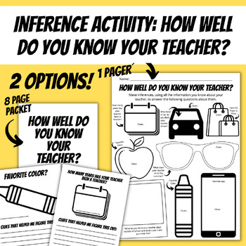 Preview of Making Inferences Activity How Well Do You Know Your Teacher