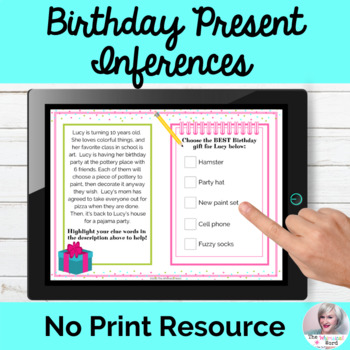 Preview of Making Inferences Birthday Activity NO PRINT Digital Speech Therapy