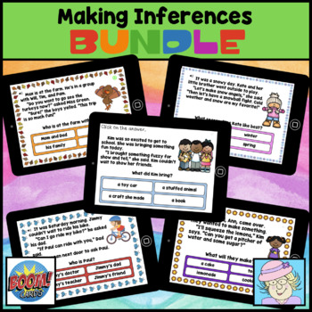 Preview of Making Inferences Task Cards BUNDLE 1st 2nd Grade Boom Cards and Worksheets