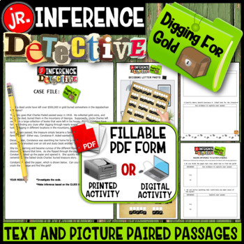 Preview of Making Inferences: Detective Jr.  (Digging For Gold)  Google Forms, PDF & Boom