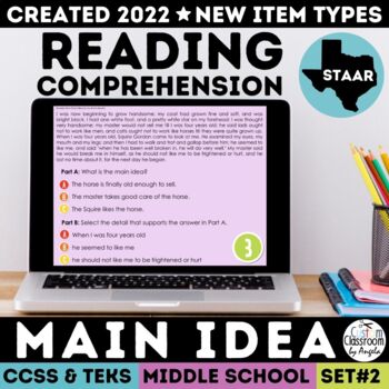 Preview of STAAR Main Idea Test Prep | Google Slides Review Game | NEW Item Types