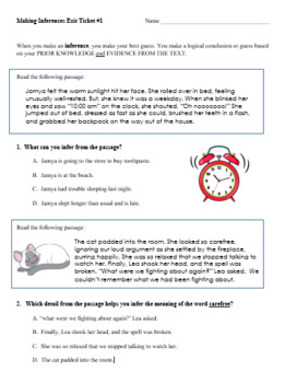 Making Inferences Set of 2 Exit Ticket Worksheets | TpT