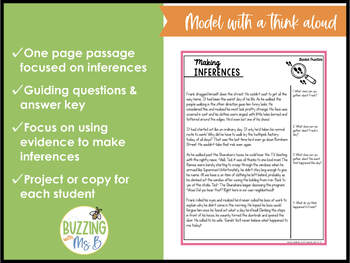 making inferences reading passage and activities tpt