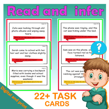 Preview of Making Inferences Task Cards - Digital and Print Inferencing - 4th - 6th Grades