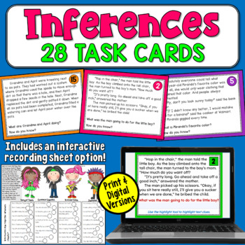 Preview of Making Inferences Task Cards: 28 Practice Passages for 3rd, 4th, and 5th