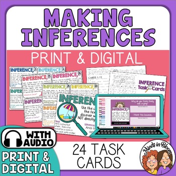Preview of Making Inferences Task Cards - Digital and Print Passages Inferencing Activities