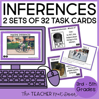 Preview of Making Inferences Task Cards Print and Digital - Making Inferences Activity