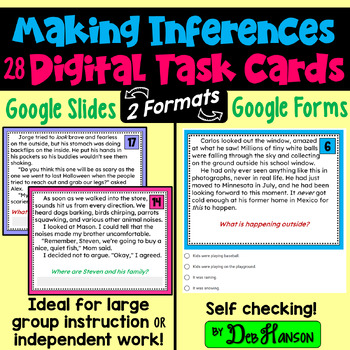 Preview of Making Inferences Task Cards Using Google Forms or Slides: 28 Practice Passages