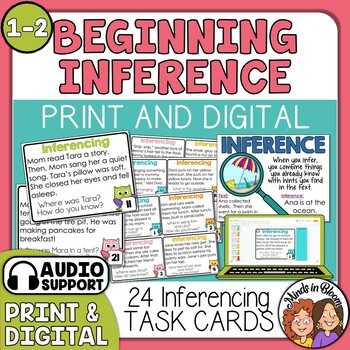 Preview of Making Inferences Task Cards for Inferencing Practice Print & Digital with Audio