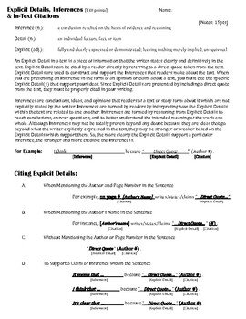 Preview of Making Inferences and Citing Explicit Details (Notes & Application)