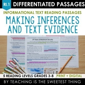 Preview of Making Inferences & Text Evidence Passages - RI.1 - Print & Interactive Digital