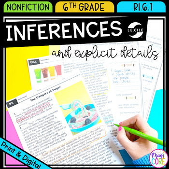 Preview of Making Inferences in Nonfiction 6th Grade Reading Comprehension Passages RI.6.1