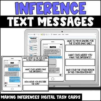 Preview of Making Inferences with Text Messages | Digital Task Cards | Drawing Conclusions 