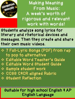 Preview of Making Meaning From Music #1: Song Analysis Video Project AP Language HS English