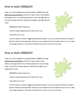 Preview of Making Oobleck: A FREE Science Lesson for Preschool or Kindergarten