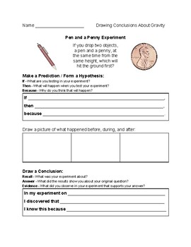 Preview of Making Predictions and Drawing Conclusions Activity Sheet - Gravity