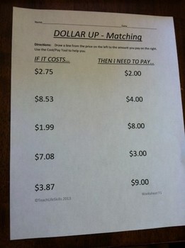 Making Purchases: Dollar Up Worksheets by Adam Vlcek | TpT