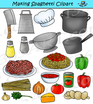 Preview of Making Spaghetti Clipart Kitchen Pasta Clip Art Graphics - Commercial