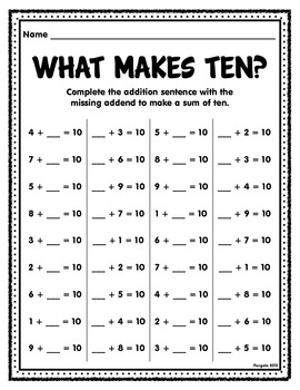 Making Ten Worksheet and Game by My Teacher Heart | TpT