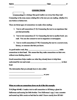 Making Text Connections Worksheet- Strategies #1 Worksheet by Life in 209