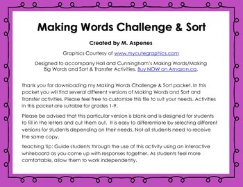 Preview of FREE Making Words Challenge