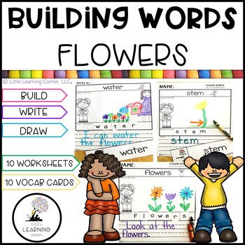 Preview of Building Words FLOWERS | Kindergarten Vocabulary Writing Center Flower Theme