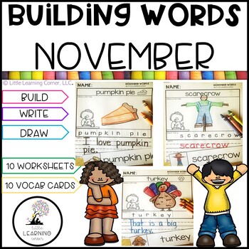 Preview of Building Words NOVEMBER | Kindergarten Writing Vocabulary Center Thanksgiving