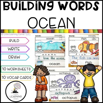 Preview of Building Words OCEAN ANIMALS | Kindergarten Writing Vocabulary Center