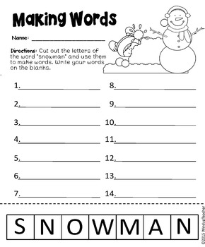 Make Words ~ SNOWMAN ~ Center & Activity Sheets by Windup Teacher