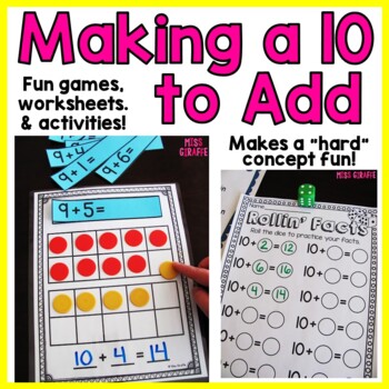 Preview of Making a 10 to Add Worksheets Games and Activities (Make a 10 Addition Strategy)