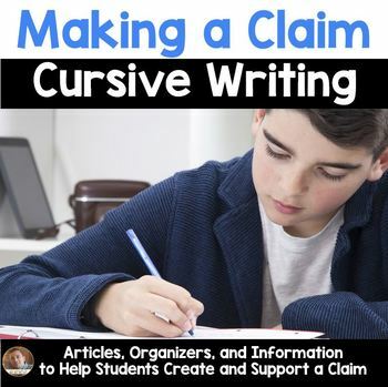 Preview of Making a Claim Cursive Writing- Should Cursive BE Taught? (Articles included)