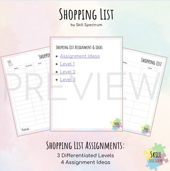 Preview of Making a Shopping List - 4 Assignment Ideas & 3 Differentiated Versions!