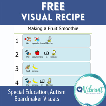 Preview of FREE Visual Recipe for Autism Making a Smoothie, Boardmaker Visuals