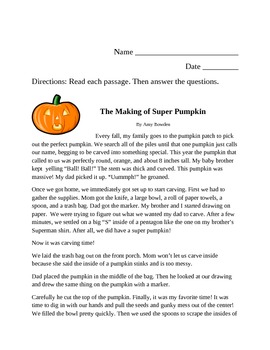 Preview of Making of Super Pumpkin Cold Read Assessment