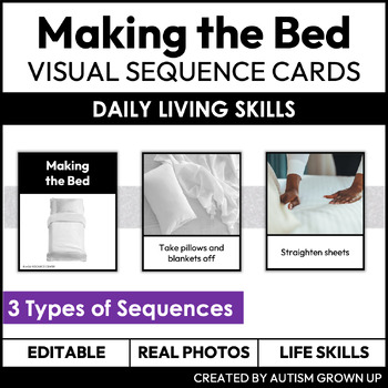 Preview of Making the Bed Visual Sequence Cards | Life Skills | Editable