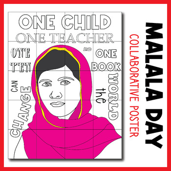 Preview of Malala Day - I am Malala Collaborative Art Poster Coloring Pages, Womens History