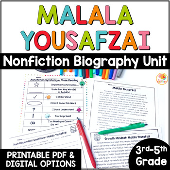 Preview of Malala Yousafzai Mini Biography Unit and Activities: Nonfiction Biography Lesson