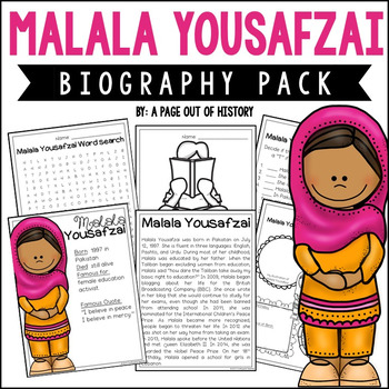 Preview of Malala Yousafzai Biography Unit Pack Womens History