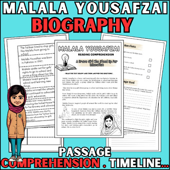 Preview of Malala Yousafzai Biography , timeline , Reading Passage - Women's History Month