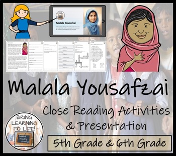 Preview of Malala Yousafzai Close Reading Comprehension Activity | 5th Grade & 6th Grade