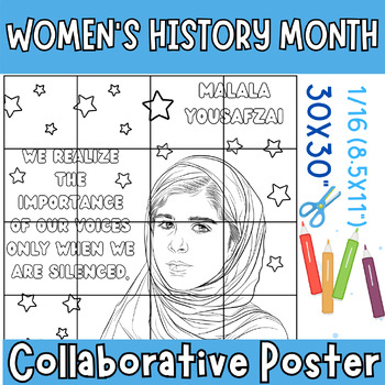 Preview of Malala Yousafzai Collaborative Coloring Poster Activities, Women's History Month