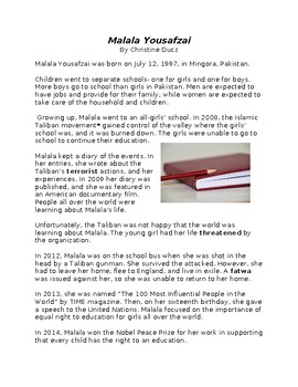 Preview of Malala Yousafzai Informational Text Set