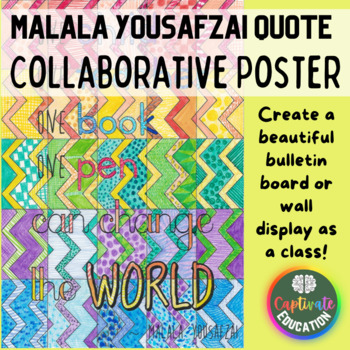 Preview of Malala Yousafzai Quote Collaborative Poster Women's History Month Bulletin Board