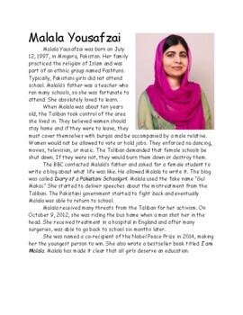5 paragraph essay about malala